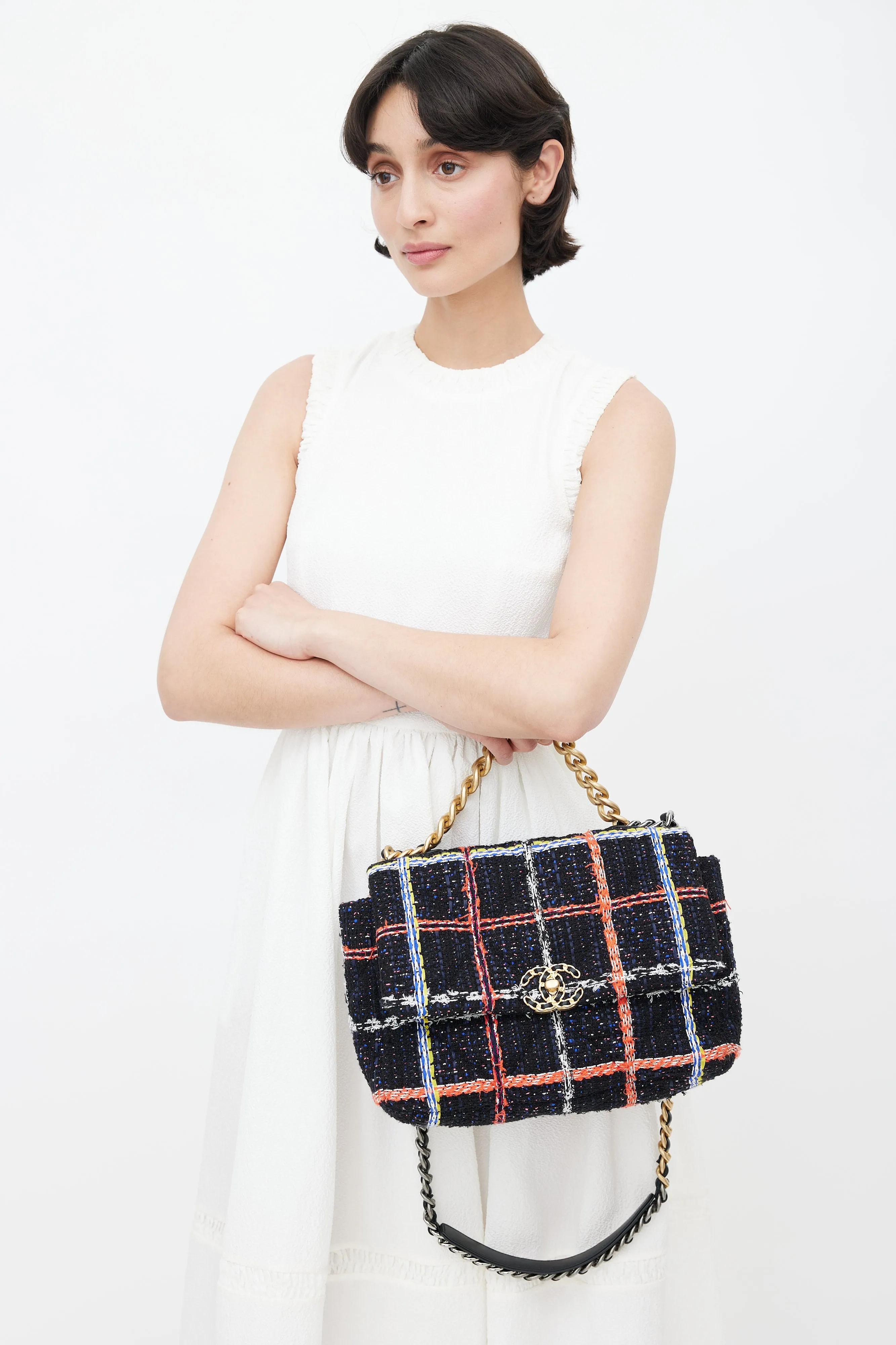 2020 Black & Multi Tweed 19 Shoulder Bag