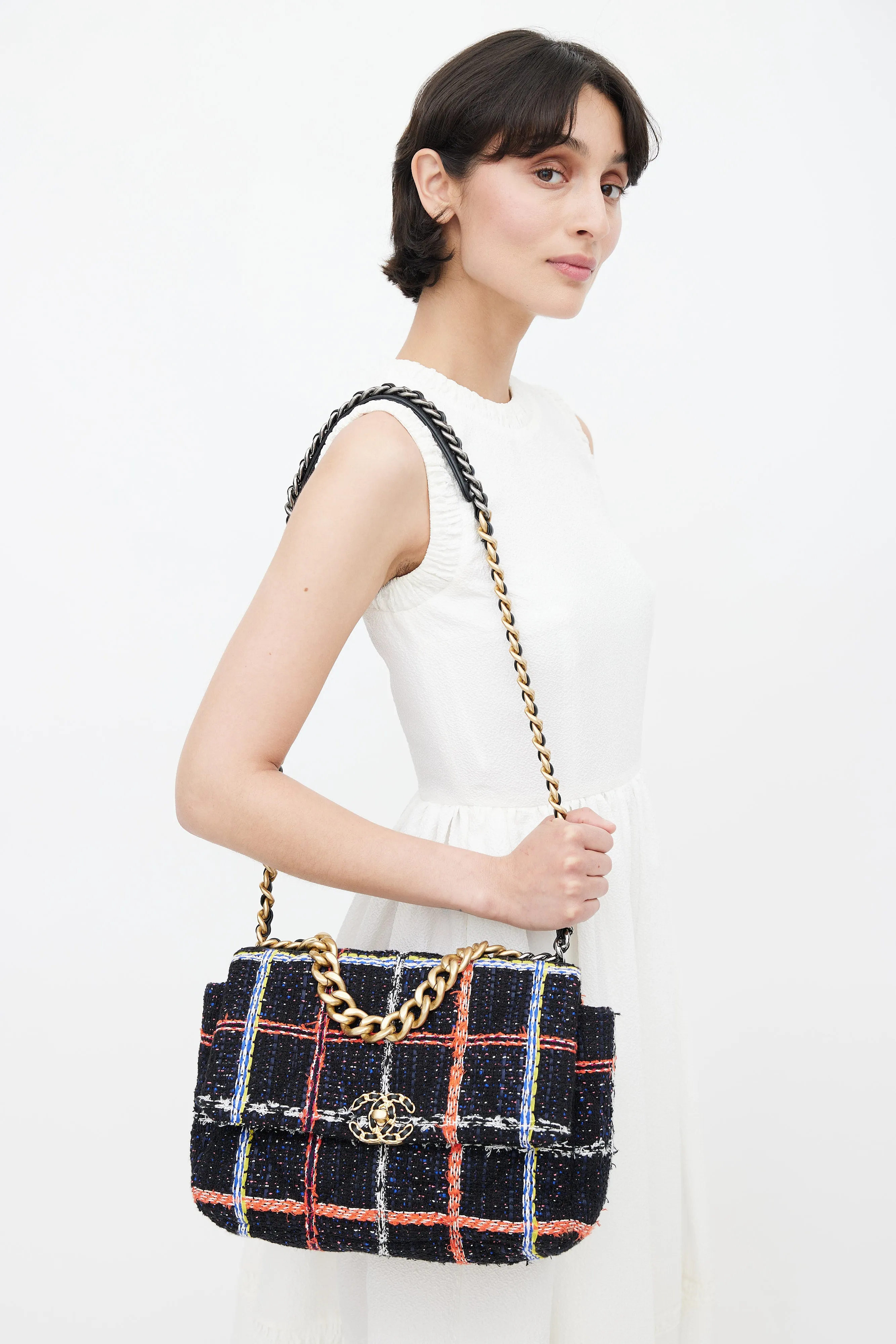 2020 Black & Multi Tweed 19 Shoulder Bag