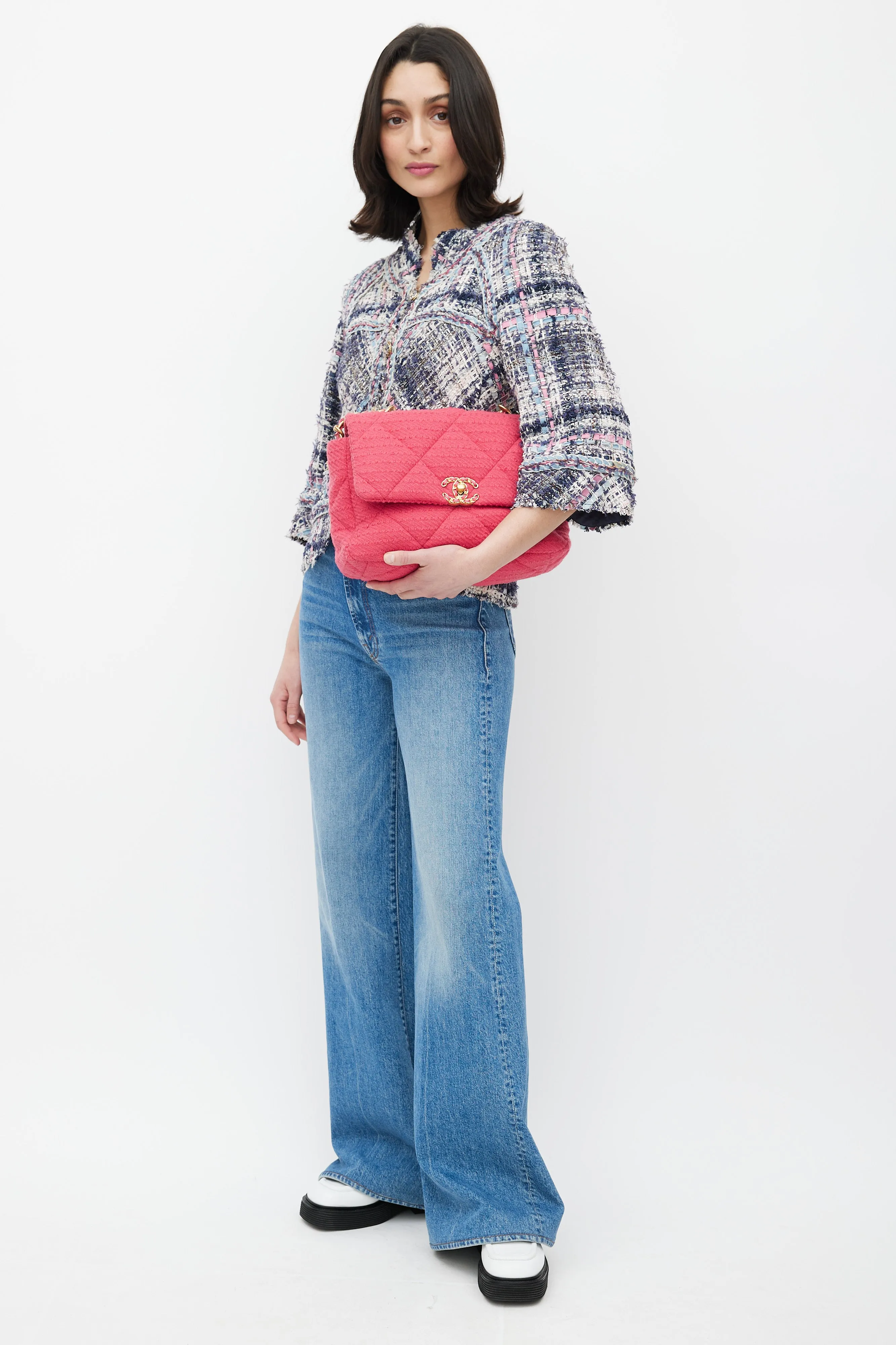 2020 Pink Quilted Tweed 19 Shoulder Bag