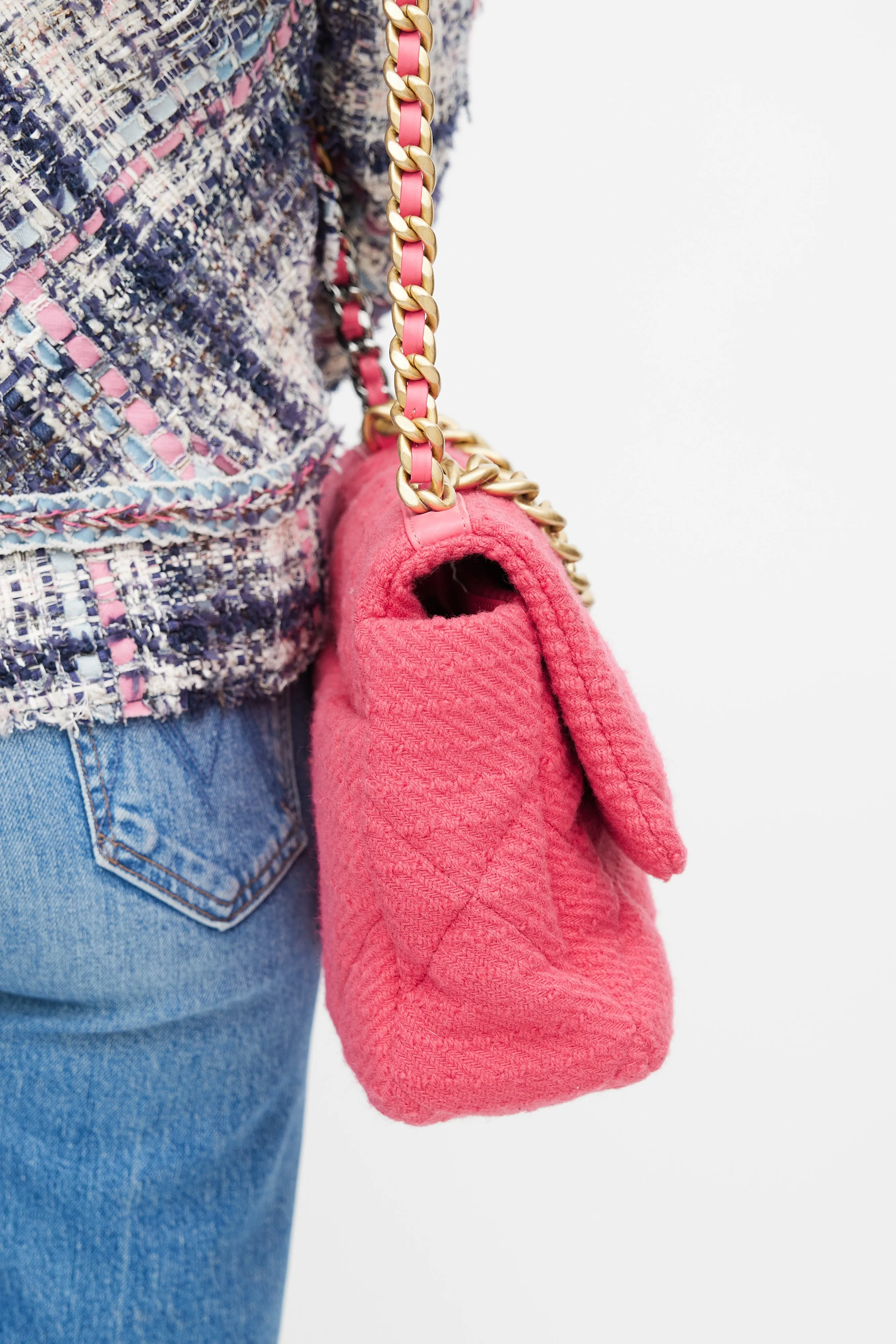 2020 Pink Quilted Tweed 19 Shoulder Bag