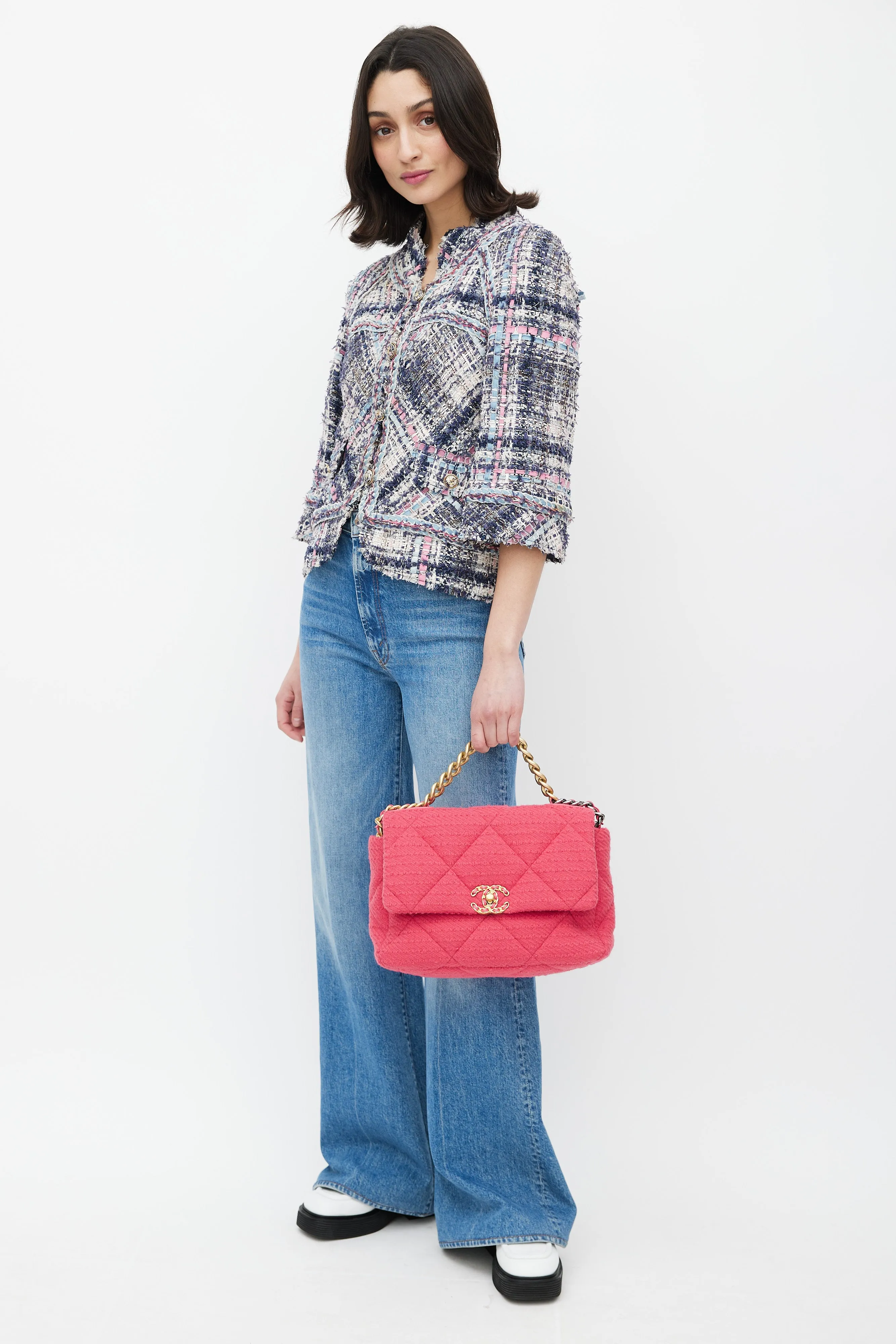 2020 Pink Quilted Tweed 19 Shoulder Bag