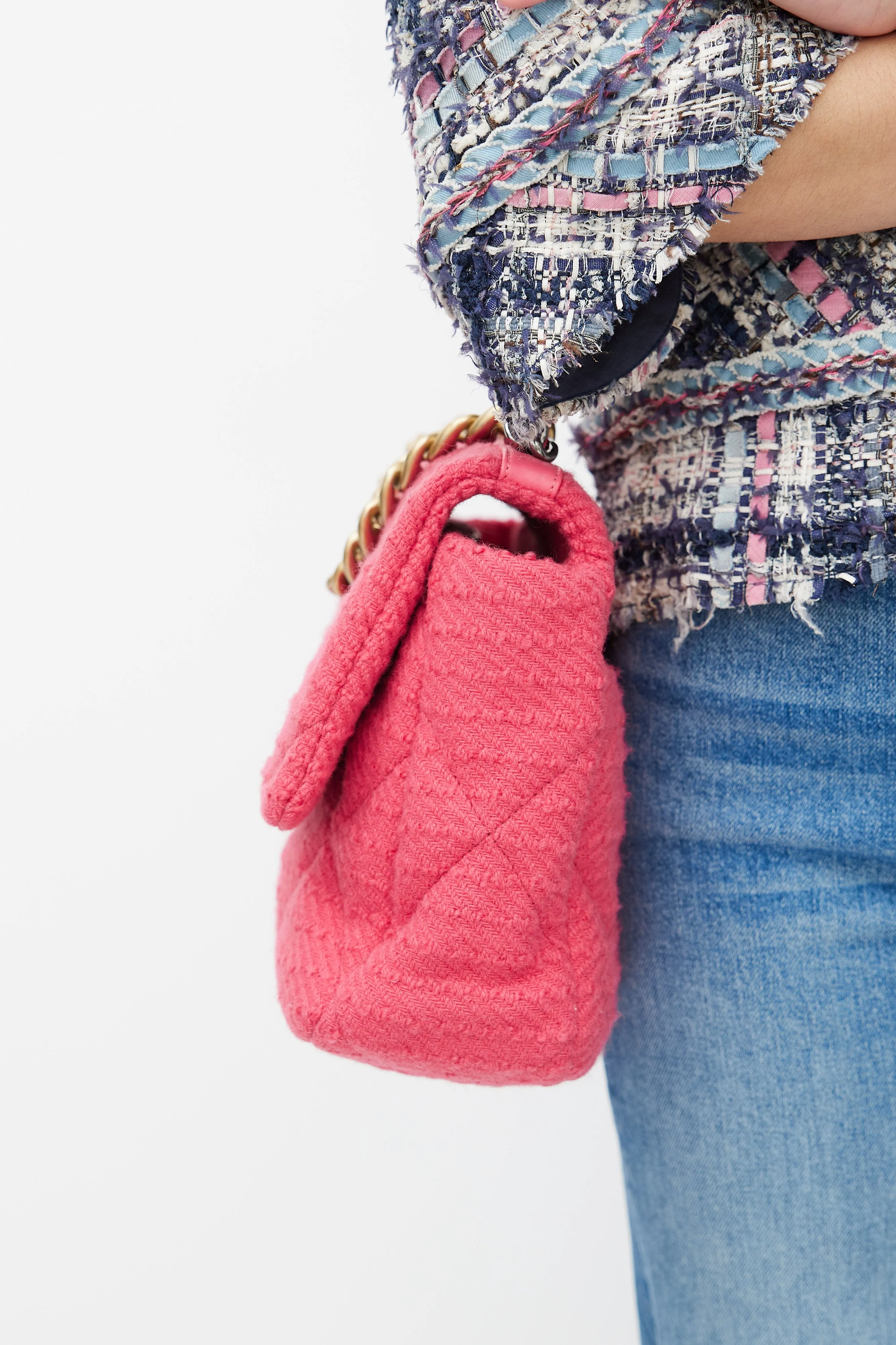 2020 Pink Quilted Tweed 19 Shoulder Bag
