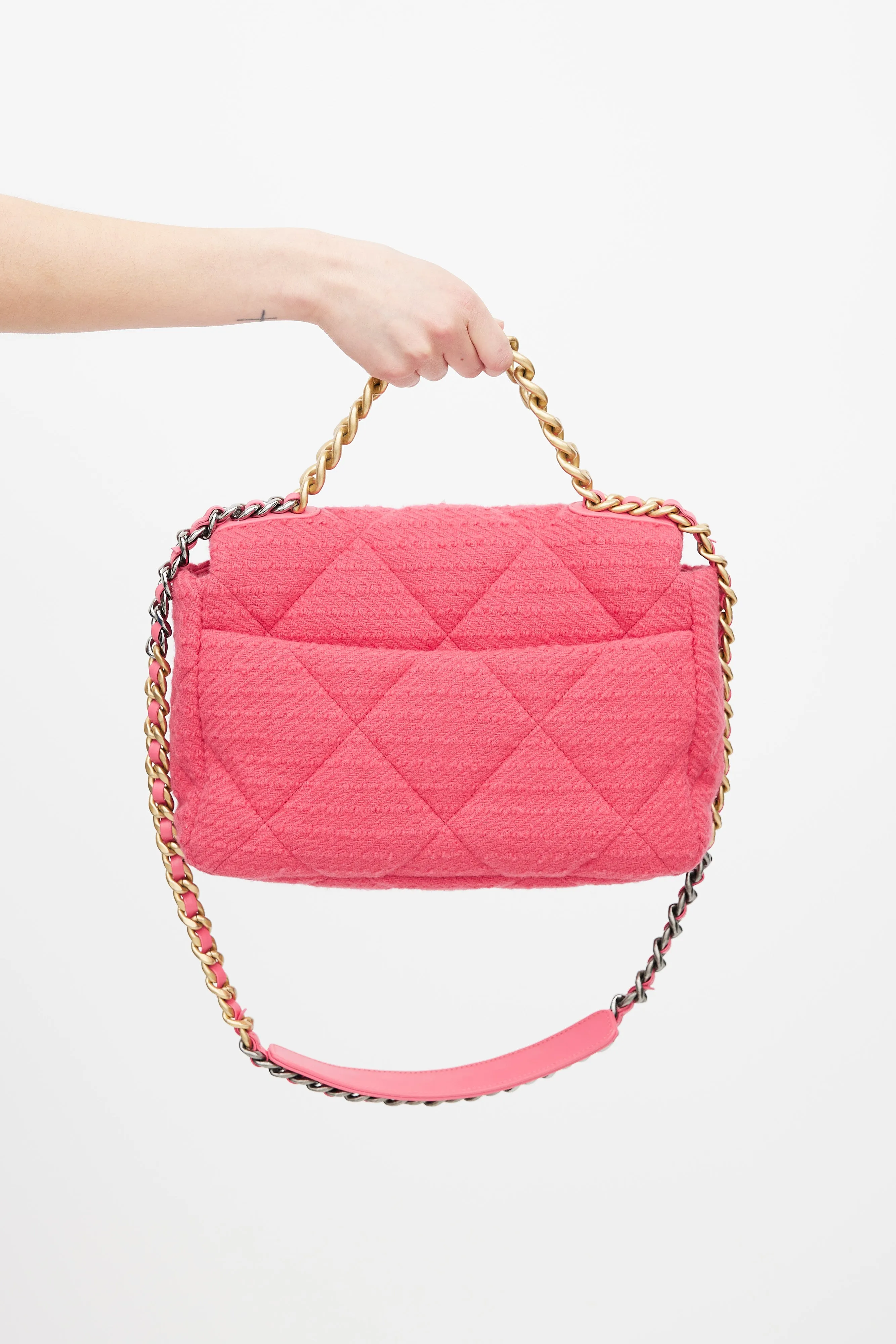 2020 Pink Quilted Tweed 19 Shoulder Bag