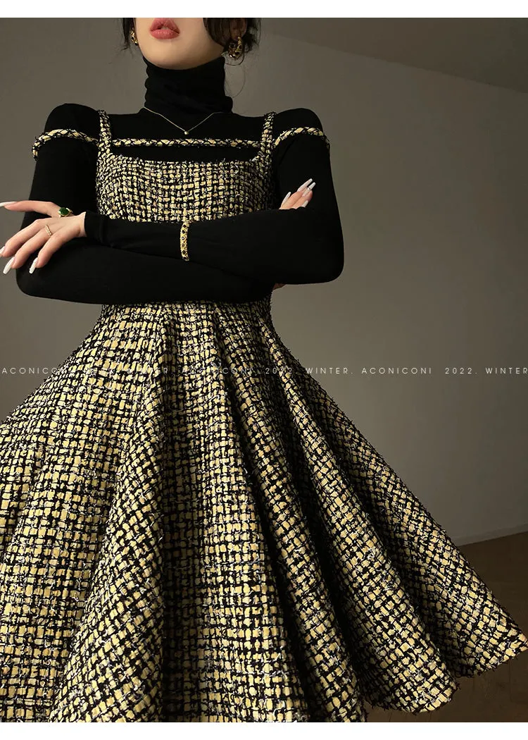 Aconiconi｜Short Skater Tweed dress- Hemerocallis