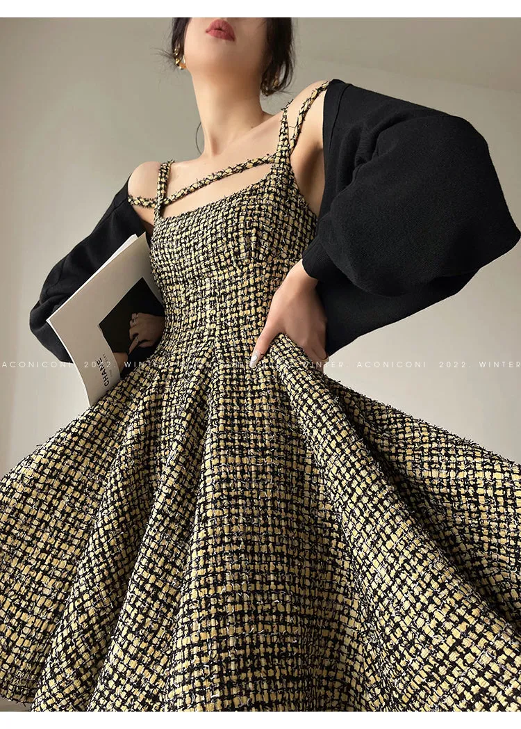 Aconiconi｜Short Skater Tweed dress- Hemerocallis