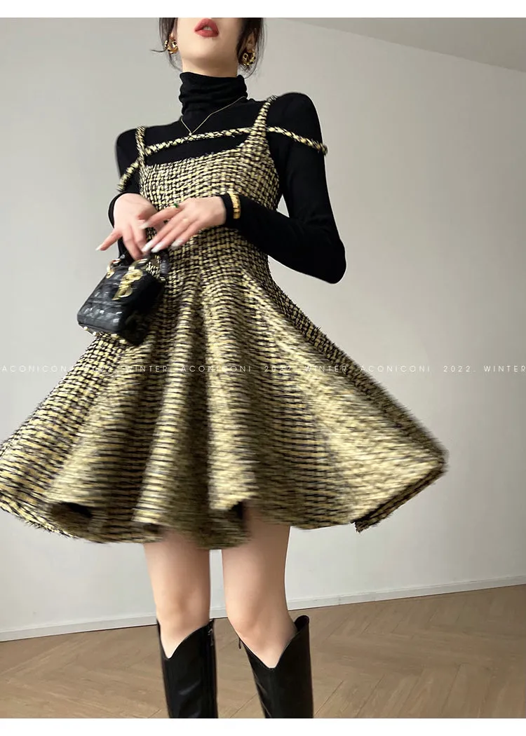 Aconiconi｜Short Skater Tweed dress- Hemerocallis