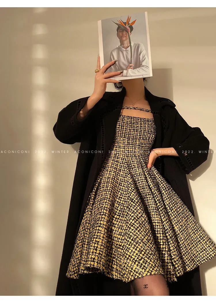 Aconiconi｜Short Skater Tweed dress- Hemerocallis