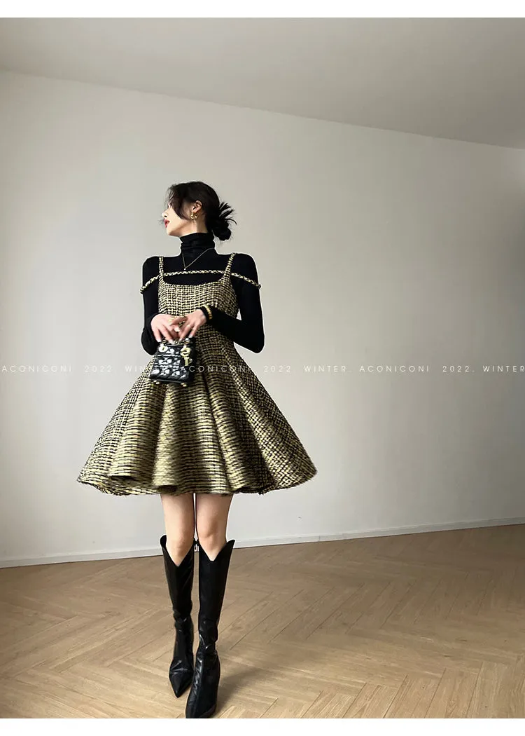 Aconiconi｜Short Skater Tweed dress- Hemerocallis