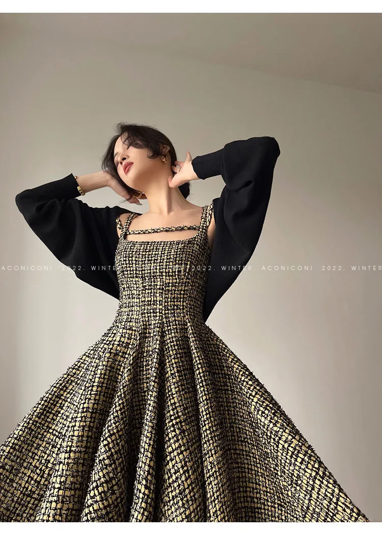 Aconiconi｜Short Skater Tweed dress- Hemerocallis