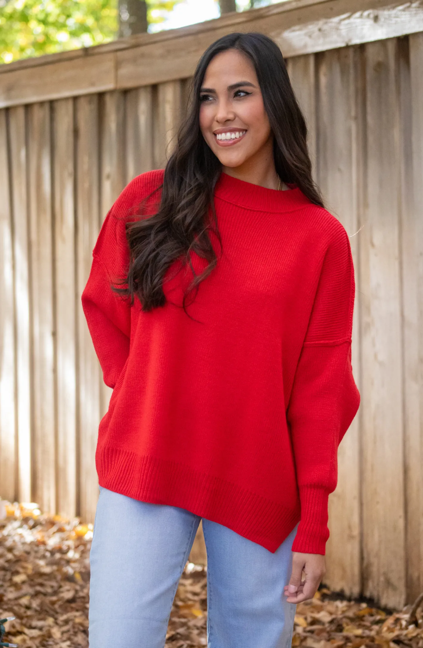 An Eye For You Red Mock Neck Sweater