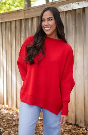 An Eye For You Red Mock Neck Sweater