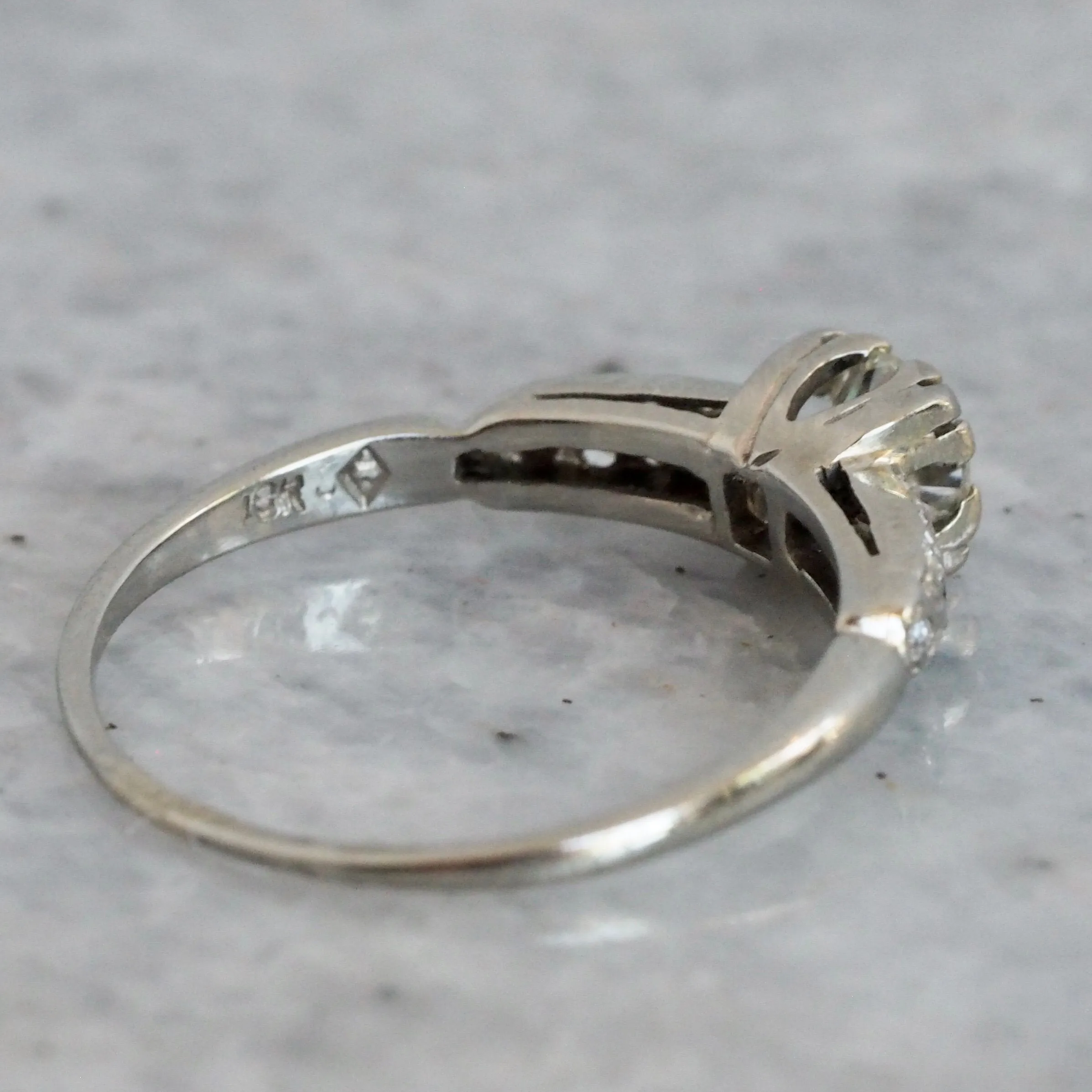 Art Deco Old European Cut Diamond Solitaire 18k White Gold Engagement Ring