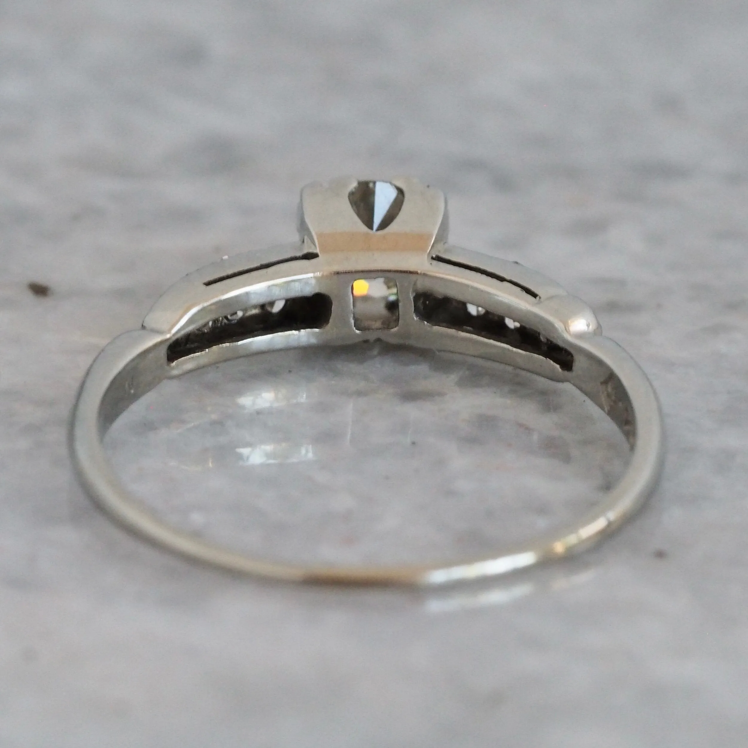 Art Deco Old European Cut Diamond Solitaire 18k White Gold Engagement Ring