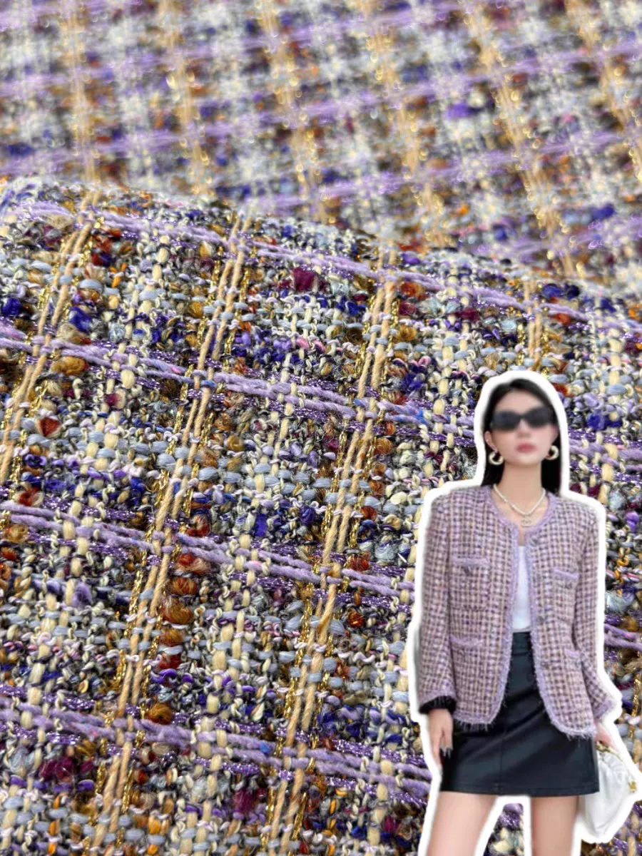 Autumn and winter new style bright silk high-end wool purple socialite small fragrant style tweed jacket dress two-piece vest