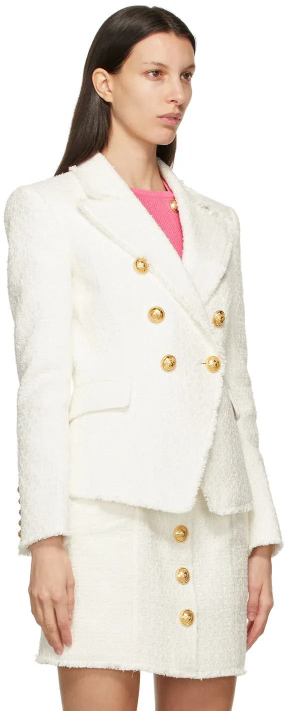 Balmain White Tweed 6-Button Blazer