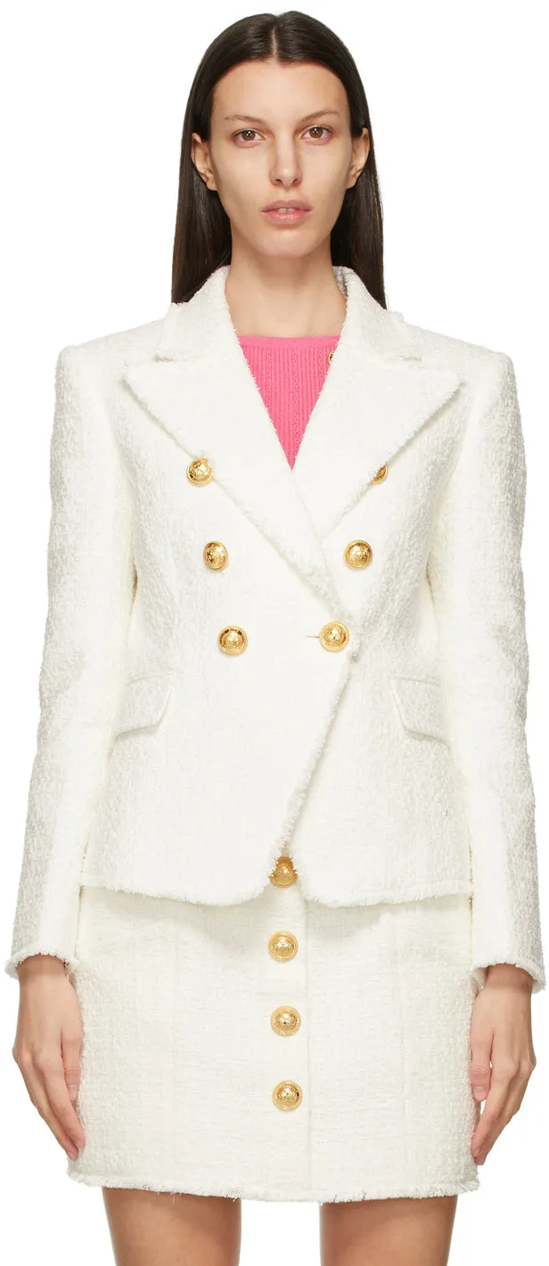 Balmain White Tweed 6-Button Blazer