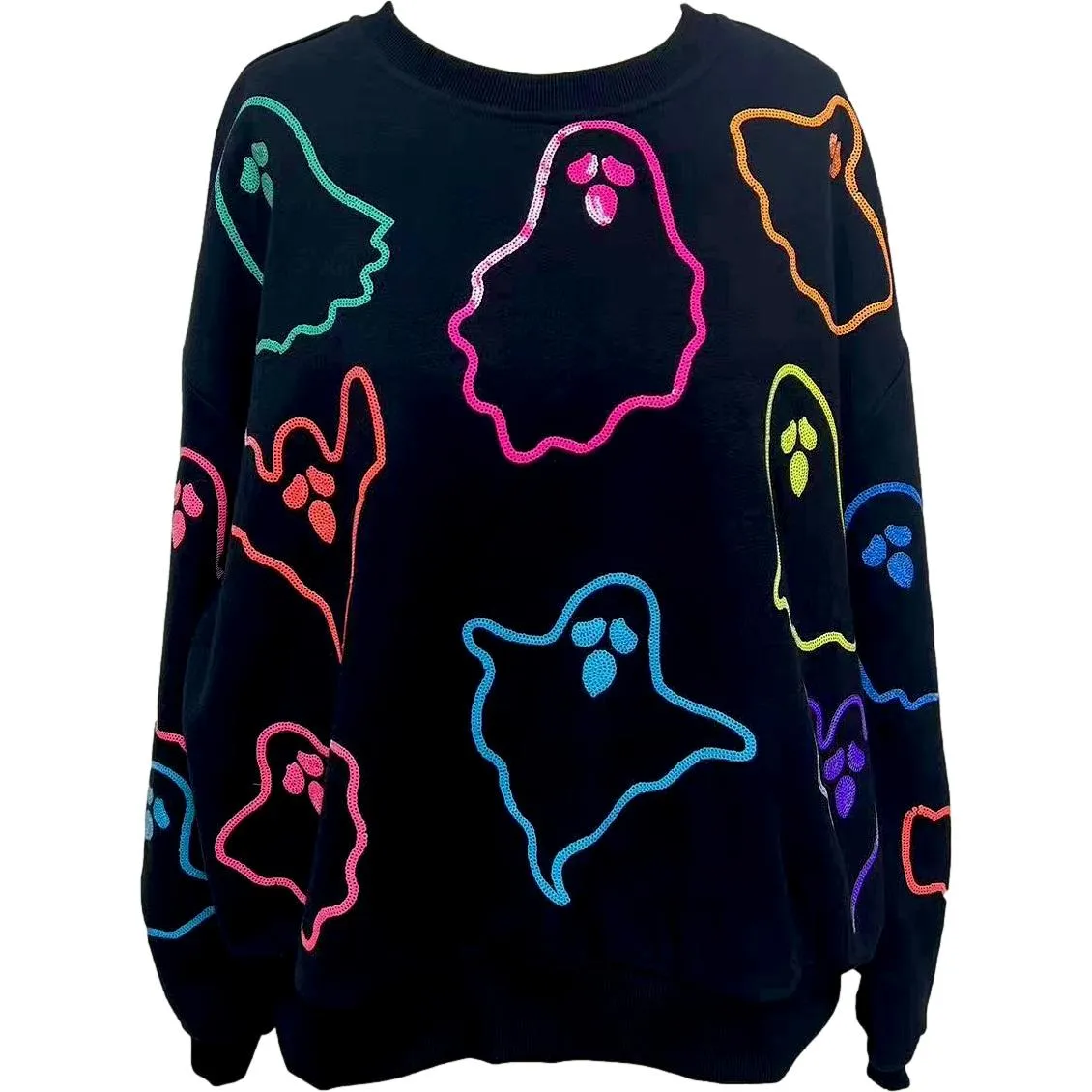 Black & Rainbow Spooky Ghost Sweatshirt- Women's