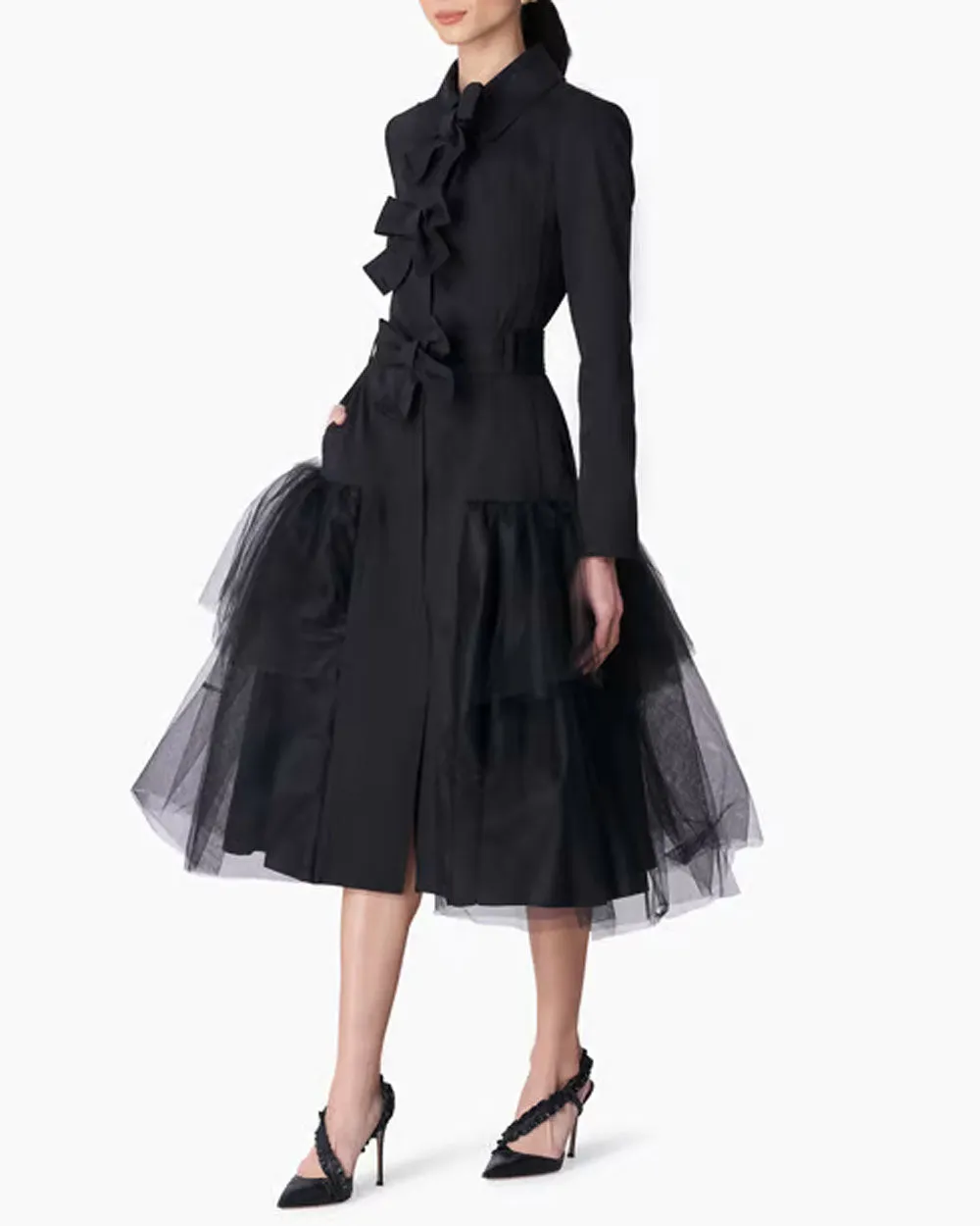 Black Bow Front Trench Coat
