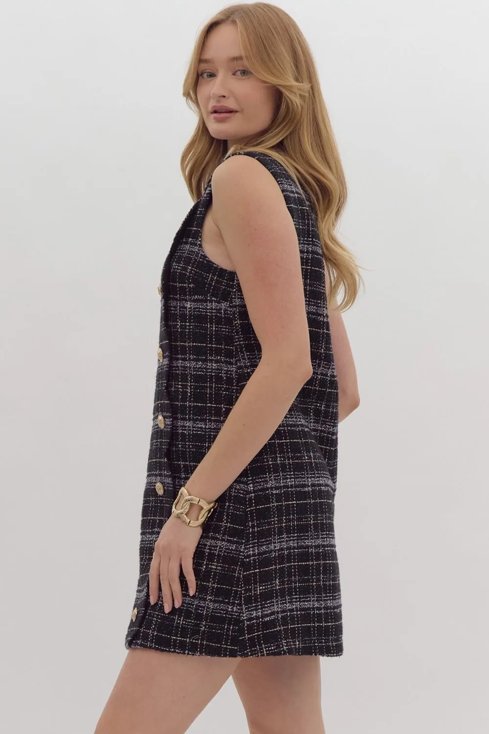 Black Tweed Sleeveless Dress