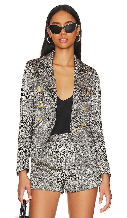 Central Park West Goldie Tweed Blazer in Black