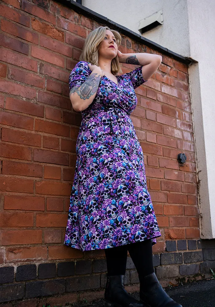 Dexter Purple Floral Skull Print Midi Dress