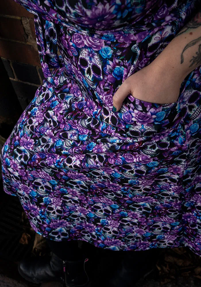 Dexter Purple Floral Skull Print Midi Dress
