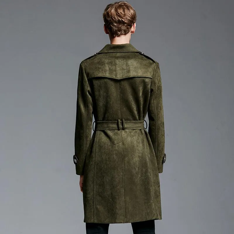 Double Breasted Suede Trench Coat For Men
