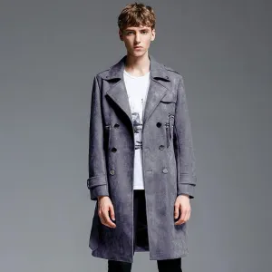 Double Breasted Suede Trench Coat For Men
