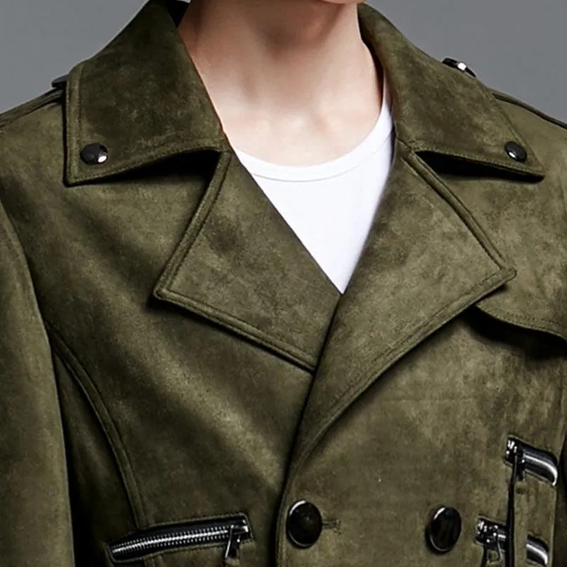 Double Breasted Suede Trench Coat For Men