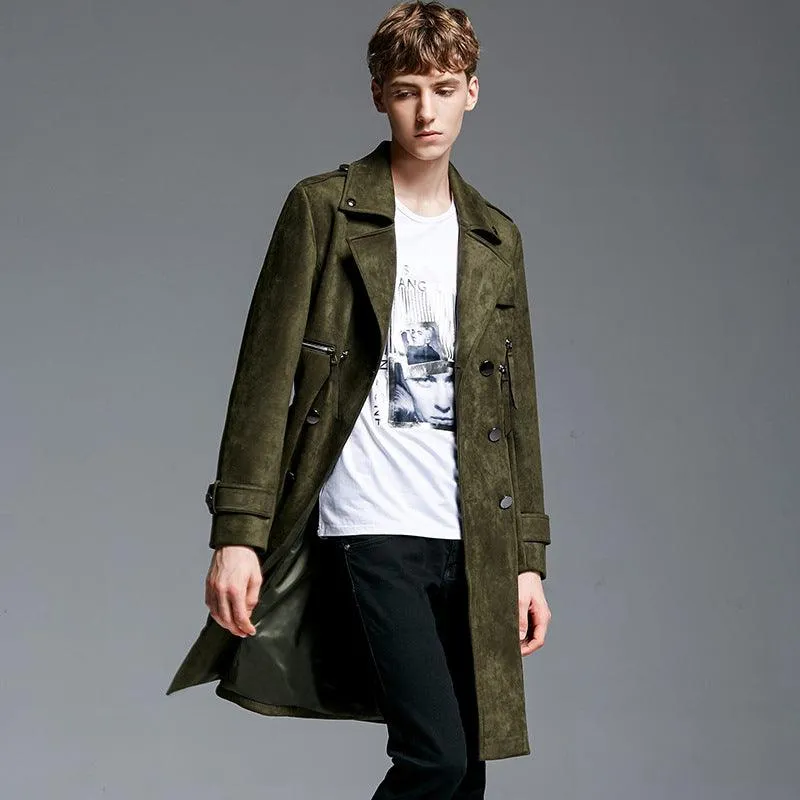 Double Breasted Suede Trench Coat For Men