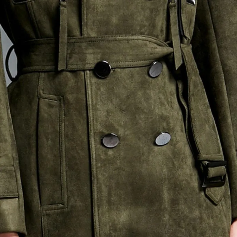 Double Breasted Suede Trench Coat For Men