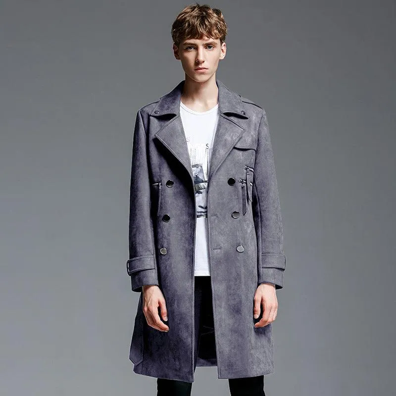 Double Breasted Suede Trench Coat For Men