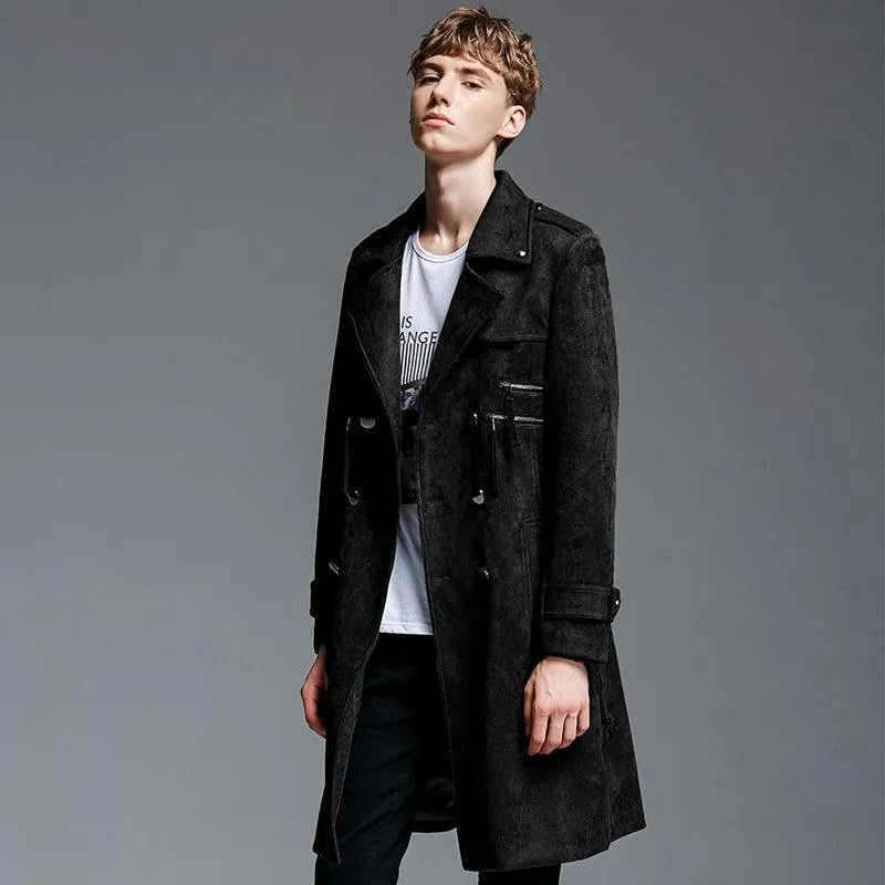 Double Breasted Suede Trench Coat For Men