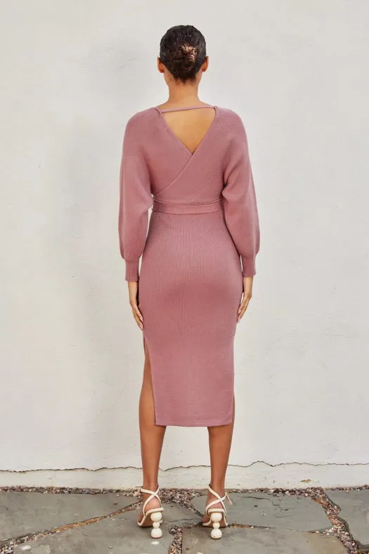 Easy To Love Knitted Midi Dress DRIED ROSE