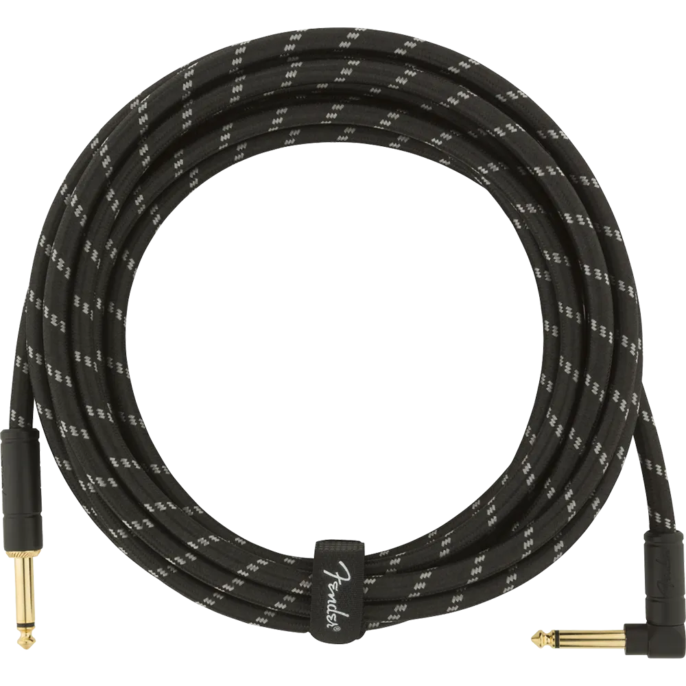 Fender 15 Foot Deluxe Series Instrument Cable, Straight/Angle, Black Tweed