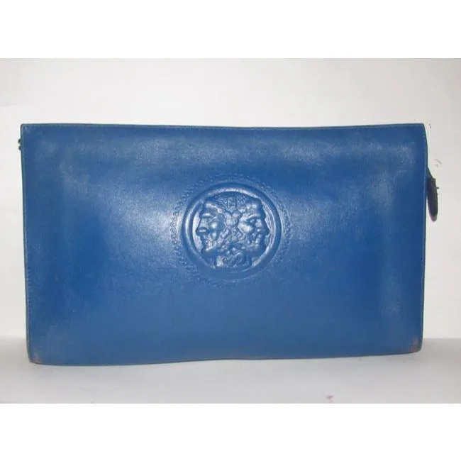Fendi Vintage Cobalt Blue With Embossed Janus Head Textured Leather Two-Way
