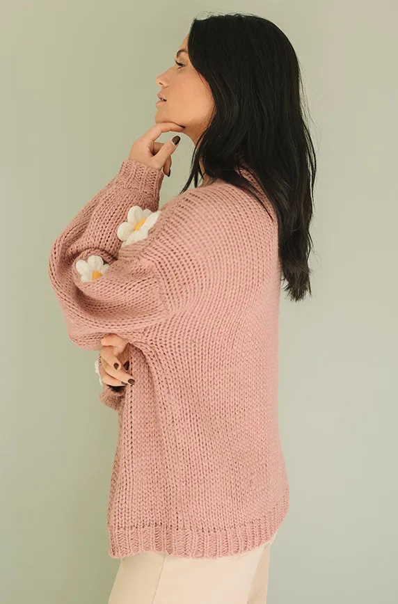 Floral Daisy Dusty Rose Cardigan