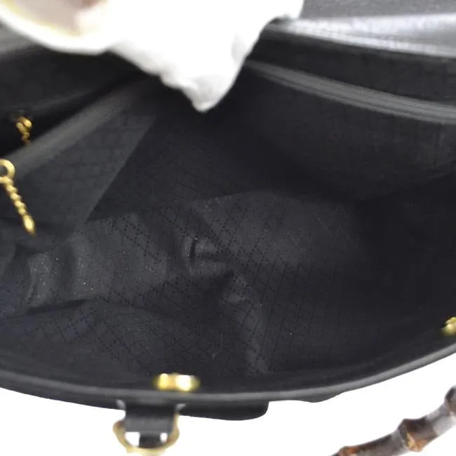 Gucci black suede and leather, two-way Diana XL tote or satchel with two bamboo handles