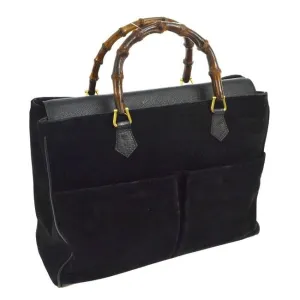 Gucci black suede and leather, two-way Diana XL tote or satchel with two bamboo handles
