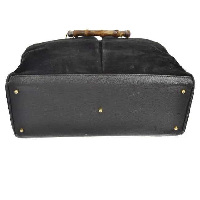 Gucci black suede and leather, two-way Diana XL tote or satchel with two bamboo handles