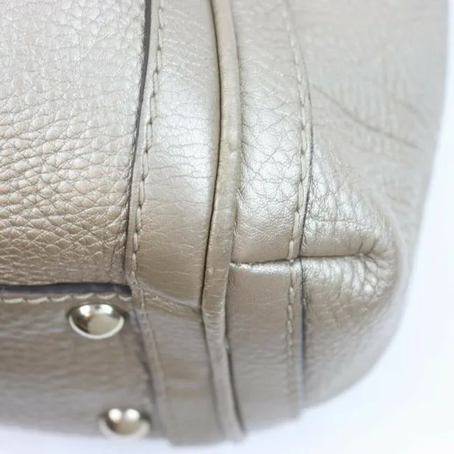 Gucci Pebbled Two Way With Removable Strap Metallic Pewter Grey Leather Satchel