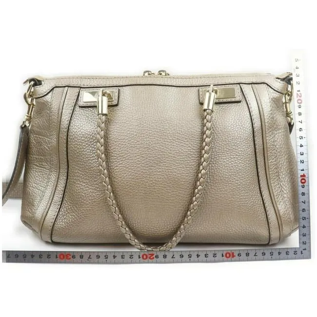 Gucci Pebbled Two Way With Removable Strap Metallic Pewter Grey Leather Satchel