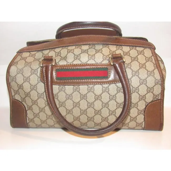 Gucci Supreme Brown Large G Logo Print Coated Canvas And Brown Leather With Red And Green Stripe