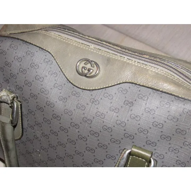 Gucci Vintage Pursesdesigner Purses Dark Grey Small G Logo Print On Lighter Grey Coated Canvas And G