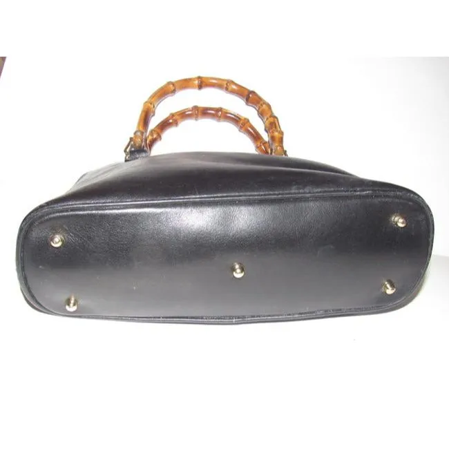 Gucci Vintage Pursesdesigner Purses Dark Navy Leather With Bamboo Handles And Accents Satchel