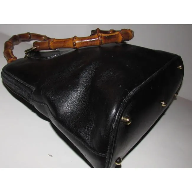 Gucci Vintage Pursesdesigner Purses Dark Navy Leather With Bamboo Handles And Accents Satchel