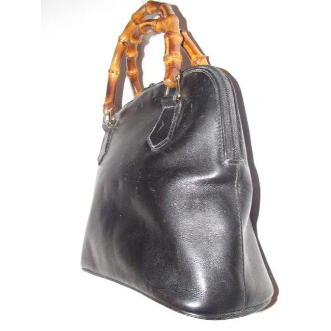 Gucci Vintage Pursesdesigner Purses Dark Navy Leather With Bamboo Handles And Accents Satchel