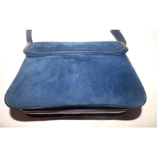 Gucci Vintage Pursesdesigner Purses Deep Blue Suede And Leather Shoulder Bag