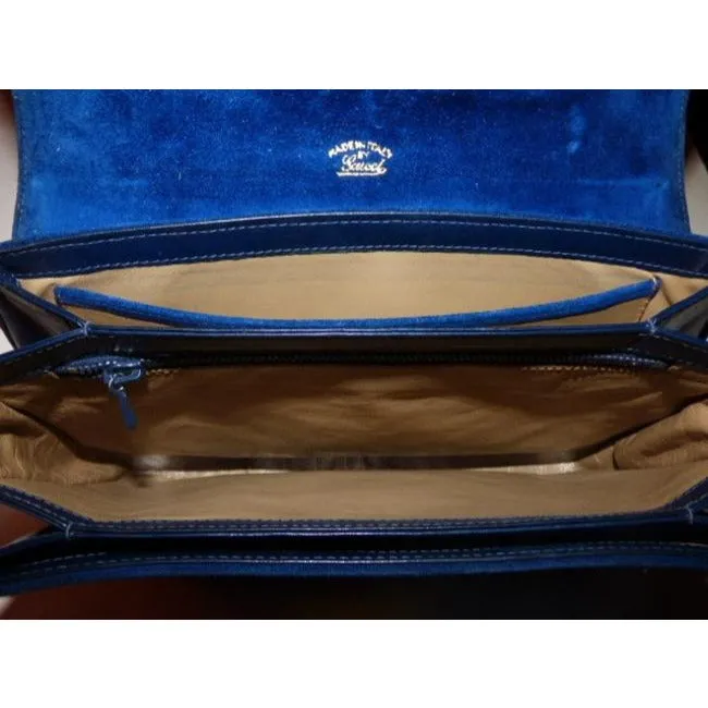 Gucci Vintage Pursesdesigner Purses Deep Blue Suede And Leather Shoulder Bag