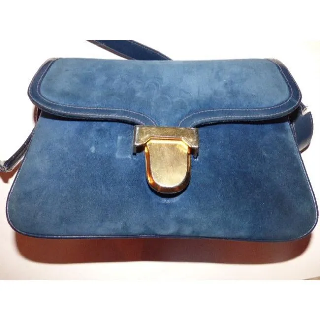 Gucci Vintage Pursesdesigner Purses Deep Blue Suede And Leather Shoulder Bag
